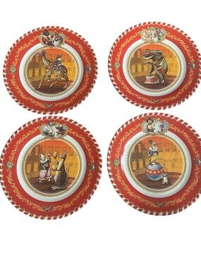 Restoration Hardware Vintage Collectible Antique Circus Animal Tin 4 Set Plates